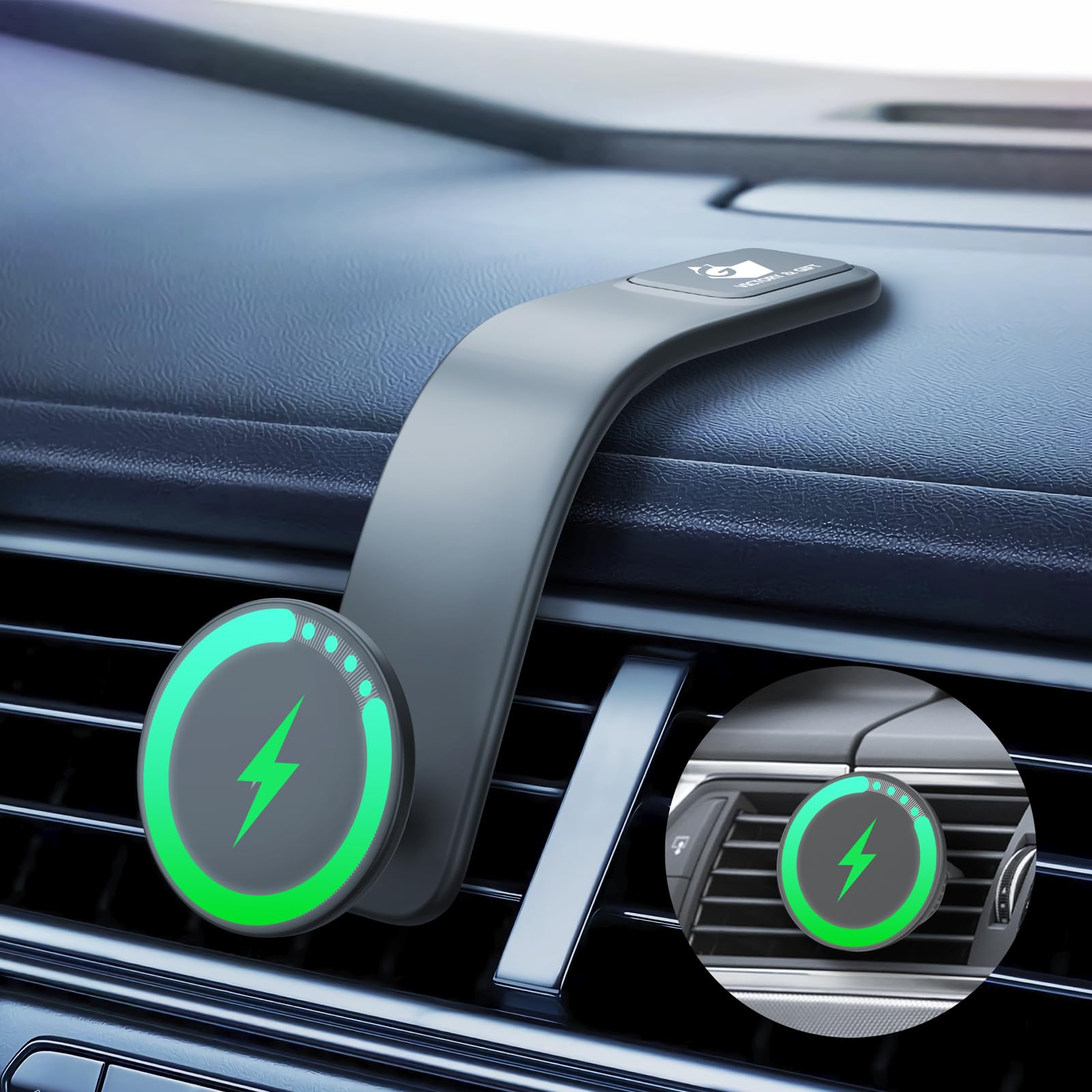 15W for MagSafe Car Mount Charger Relocatable Car Phone Mount with 360 Adjustable Aluminum Arm for Car Phone