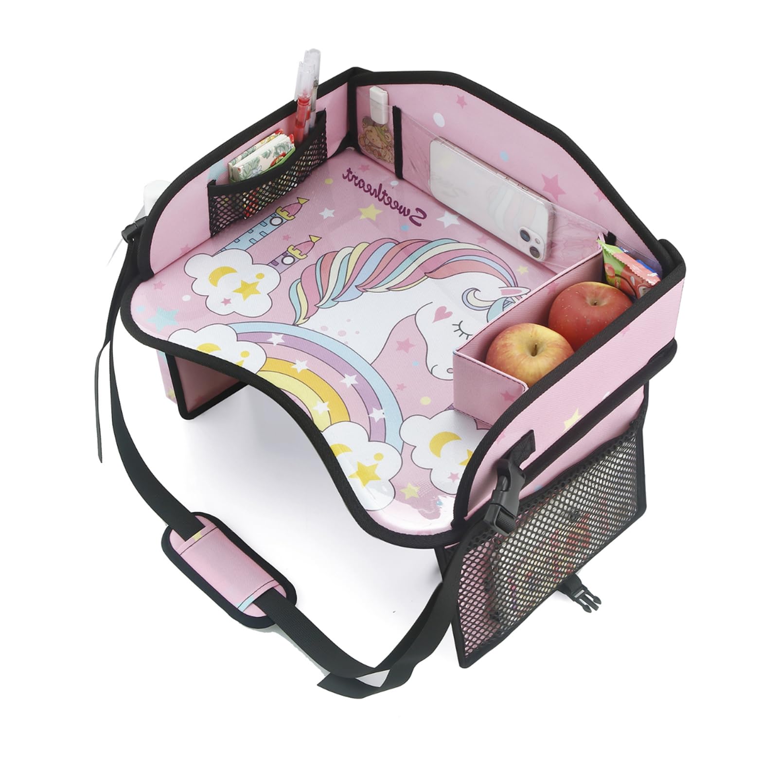 PandaEar Travel Tray for Kids Car Seat, Unicorn Lap Car Seat Tray for Girls with Tablet Holder, Snack Storage & Cup Holder, Road Trip Must Have for Kids Toddler Activities Drawing