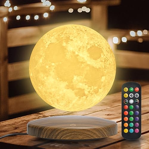 GDREAMT - Lámpara de luna levitante 18 colores flotantes y giratorios impresión 3D luz nocturna de luna con base magnética y control remoto lámpara