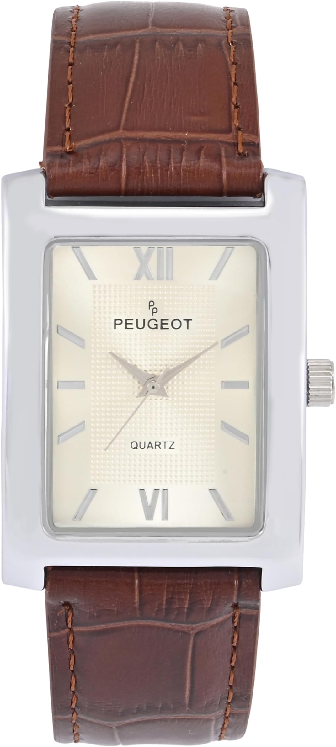 Men's Rectangular Textured Roman Numeral Dial Classic Dress Wrist Watch with Leather Strap Band