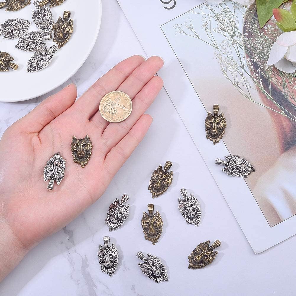 PH PandaHall 40pcs 2 Colors Wolf Head Charms Tibetan Alloy Animals Pendant Beads Dangle Charms for DIY Men Bracelet Necklace Jewelry Making (Antique Bronze & Antique Silver) - Image 3