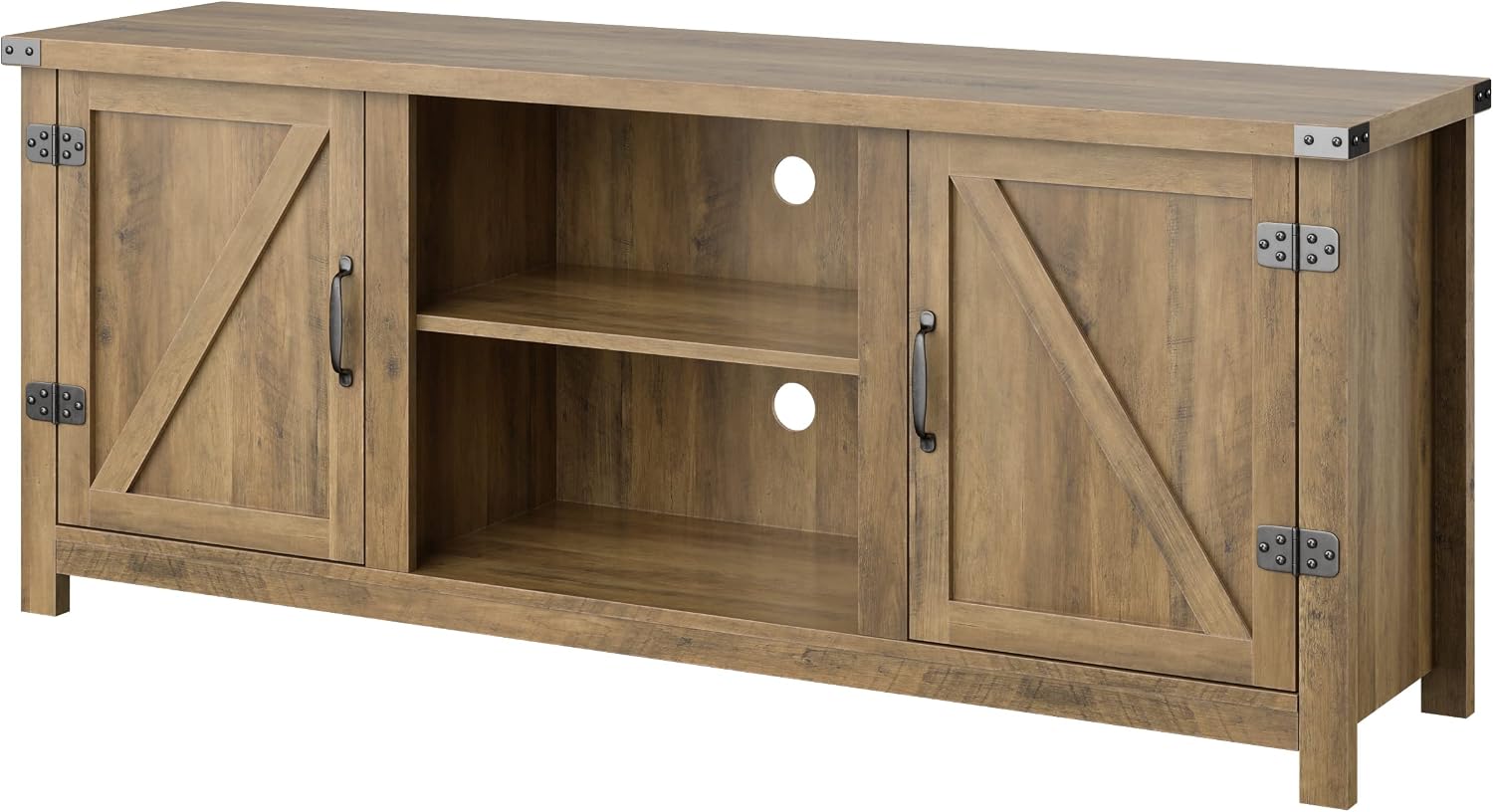 URKNO Wooden TV Stand for TVs up to 65”, Farmhouse Double Barn Door Television Stand with Storage and Adjustable Shelves, Media Console Table Entertainment Center for Living Room, Rustic Brown