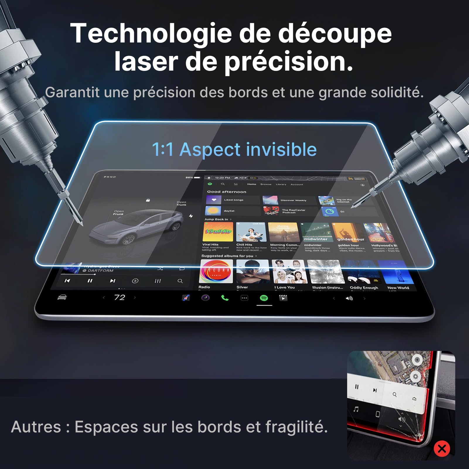 Protection d’Écran 16" Pour Tesla Model y Juniper 2026 | En Verre Trempé Accessoires Anti-Trace De Doigts, Sans Bulle, Dureté 9h, Avec Kit d’Installation