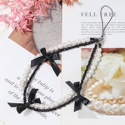 Miniatura 2 de Abalorios estéticos para teléfono, bonito lazo de perla, correa de muñeca, llavero para decoración de cámara