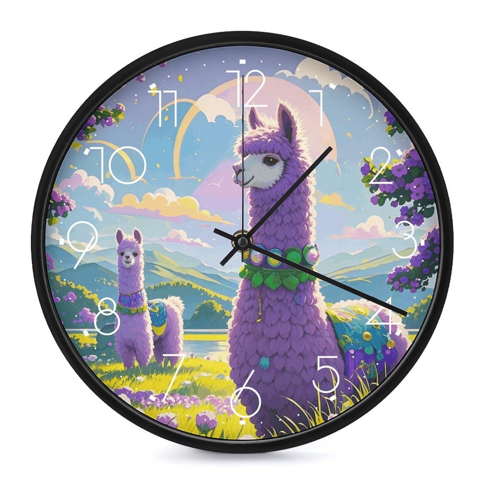 Horloge murale en alpaga violet silencieuse et sans tic-tac de 25 cm