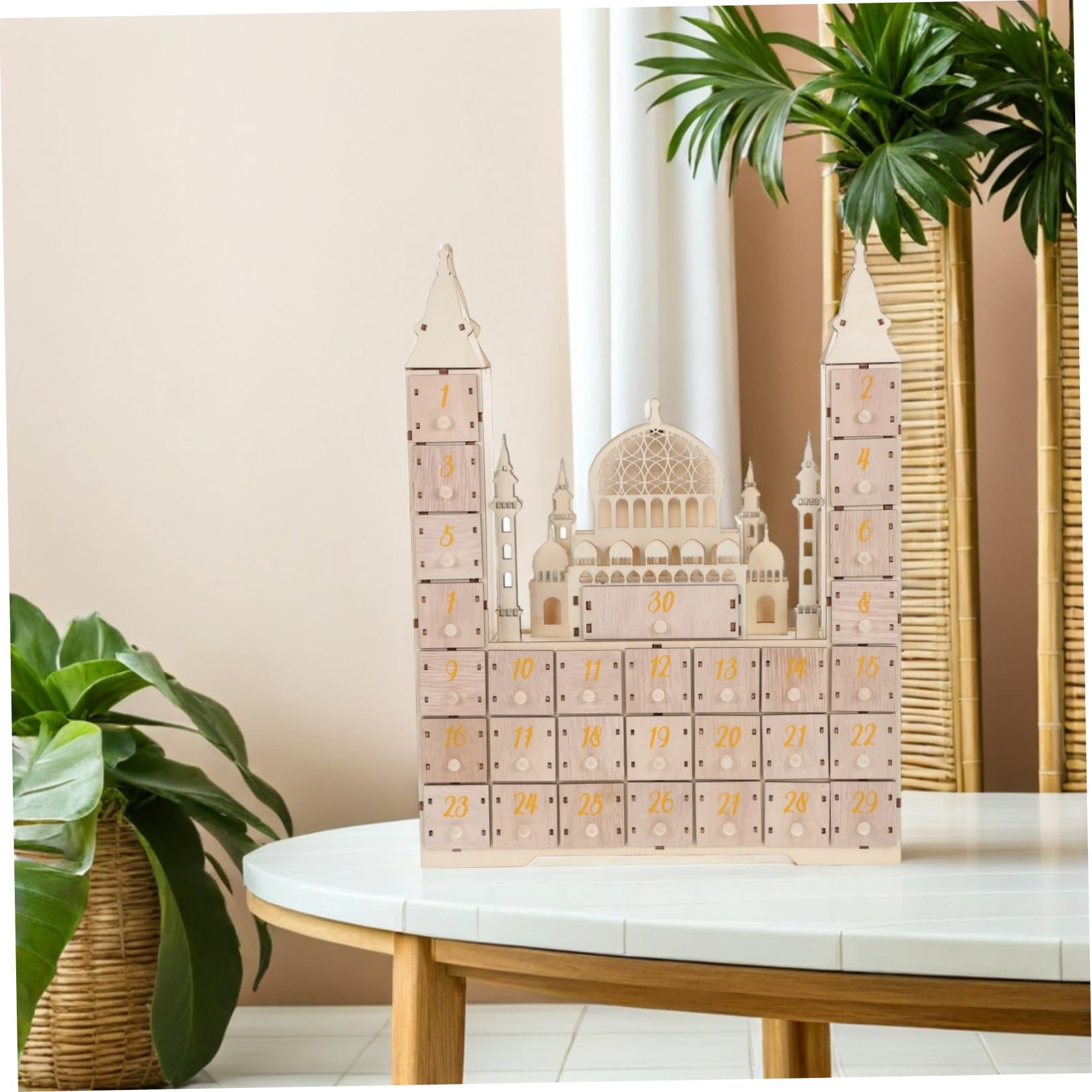 iplusmile Calendario Decorazione Compatta per Ramadan Conto alla Rovescia in Legno con 30 Festa Eid Mubarak e Arredamento per Famiglia