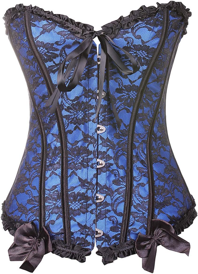 Sematomala Womens Sexy Lingerie Shapewear Floral Black Lace Up Trim Corset Overbust Waist Cincher Bustier Top(BE,S)