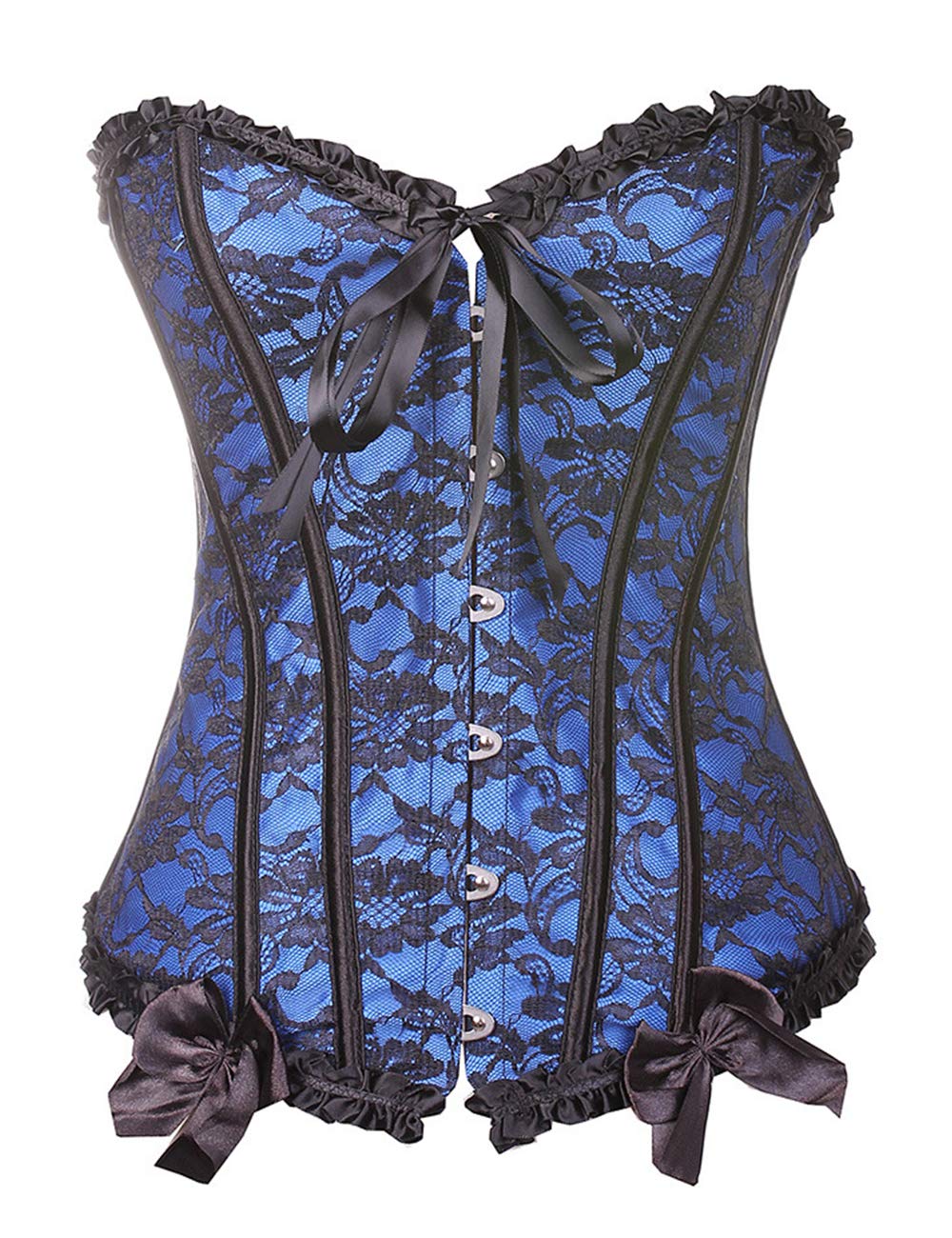 Sematomala Womens Sexy Lingerie Shapewear Floral Black Lace Up Trim Corset Overbust Waist Cincher Bustier Top(BE,S)