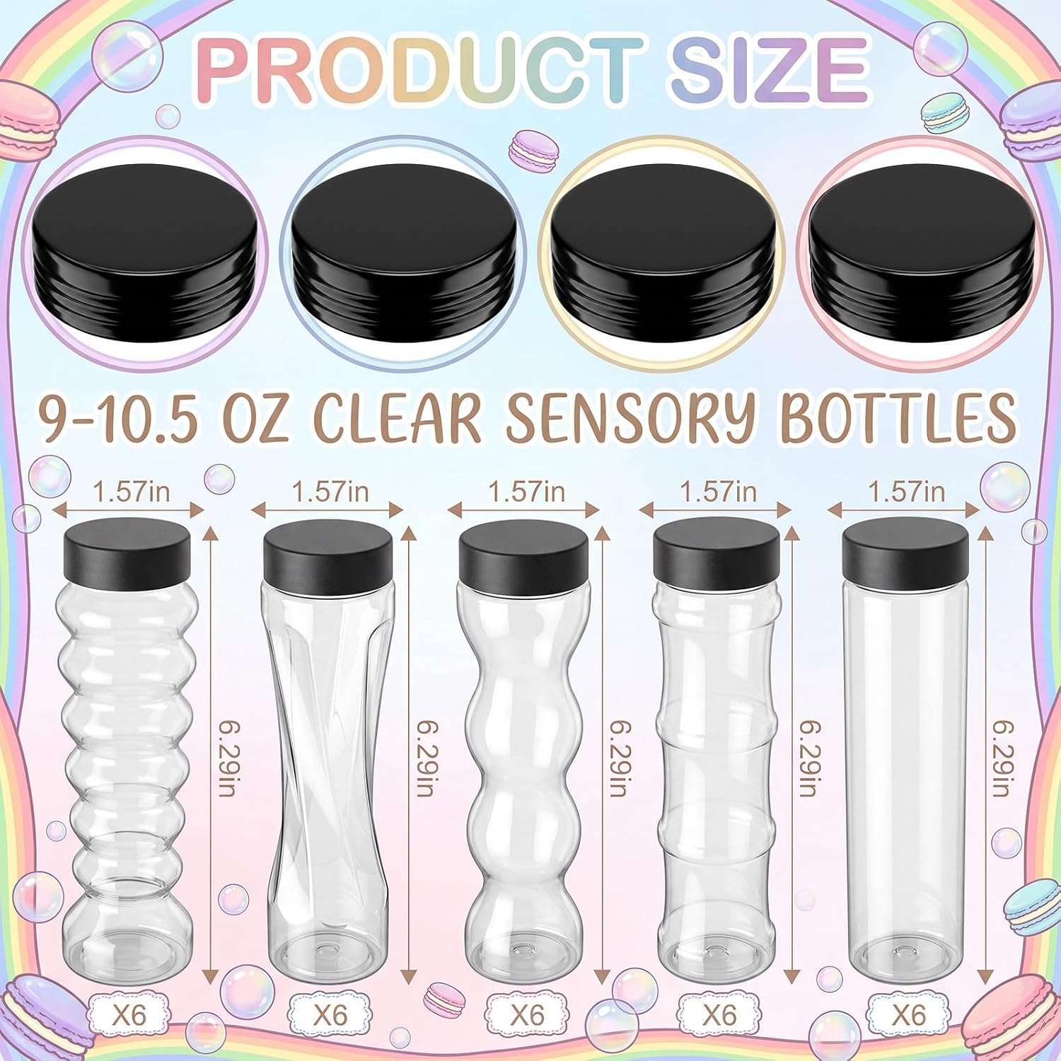 30 Pcs Empty Plastic Sensory Bottle with Lids, 200ml-6.5oz, Black