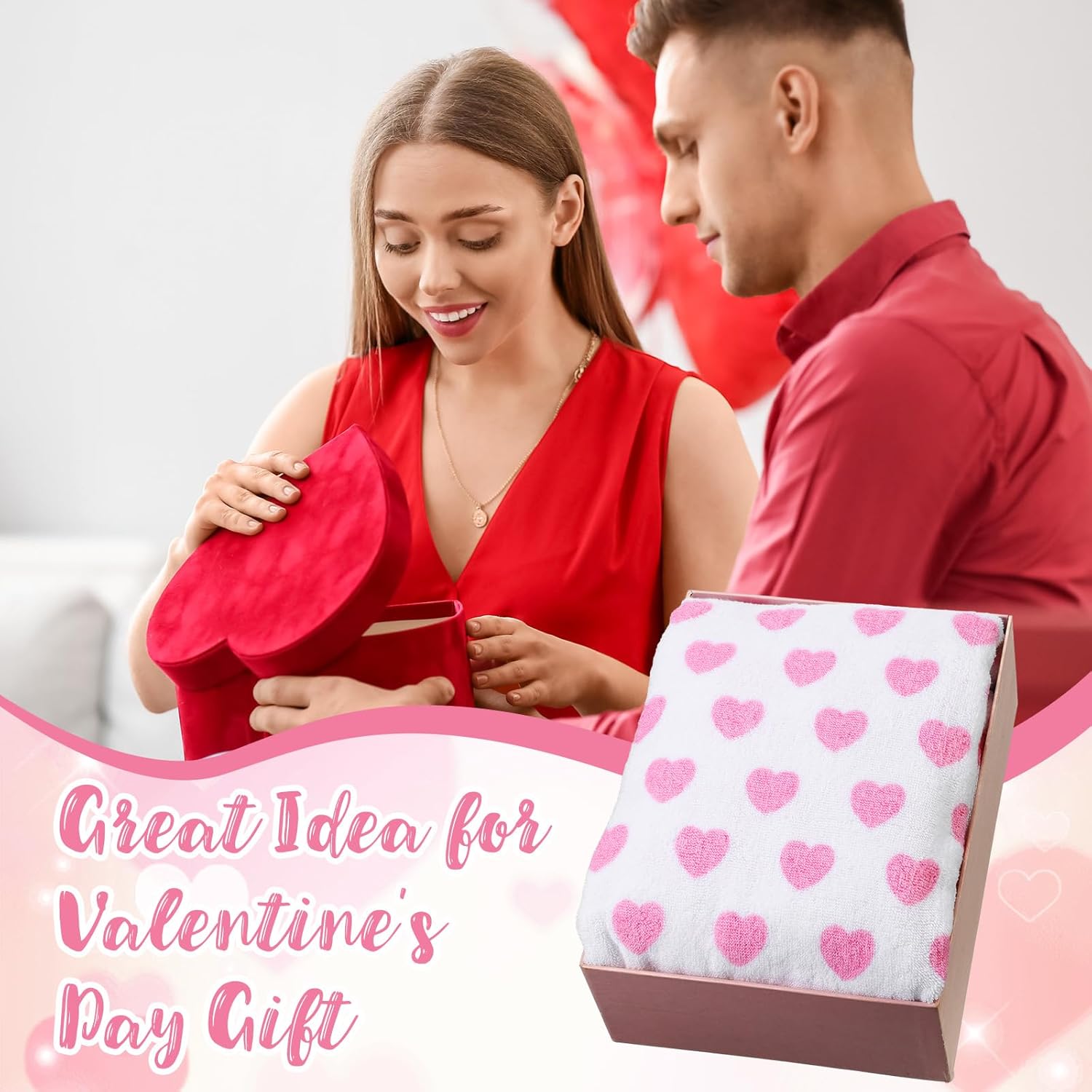 2 Pcs Mother's Day Hearts Cotton Bath Towels Gift for Women 55 x 28 Inch Red Pink Hearts Soft Cotton Bath Towels Mother's Day Extra Absorbent Quick Decorative Hand Towel for Bathroom Decor(Pink)