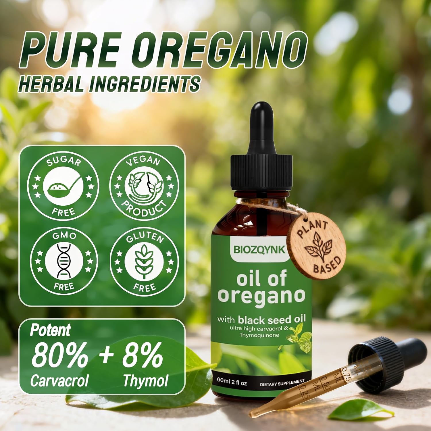 Oil of Oregano Liquid Drops with Black Seed Oil – High Carvacrol & Thymoquinone Concentrate for Immune, Digestive & Respiratory Support – Fast Absorbing, Vegan, Non-GMO, Alcohol-Free (2 fl oz / 60 mL) - Image 5