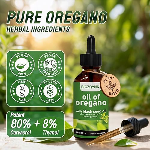 Miniatura 5 de Aceite de orégano en gotas líquidas con aceite de semilla negra, concentrado de alto contenido de carvacrol y timoquinona para apoyo inmunológico,