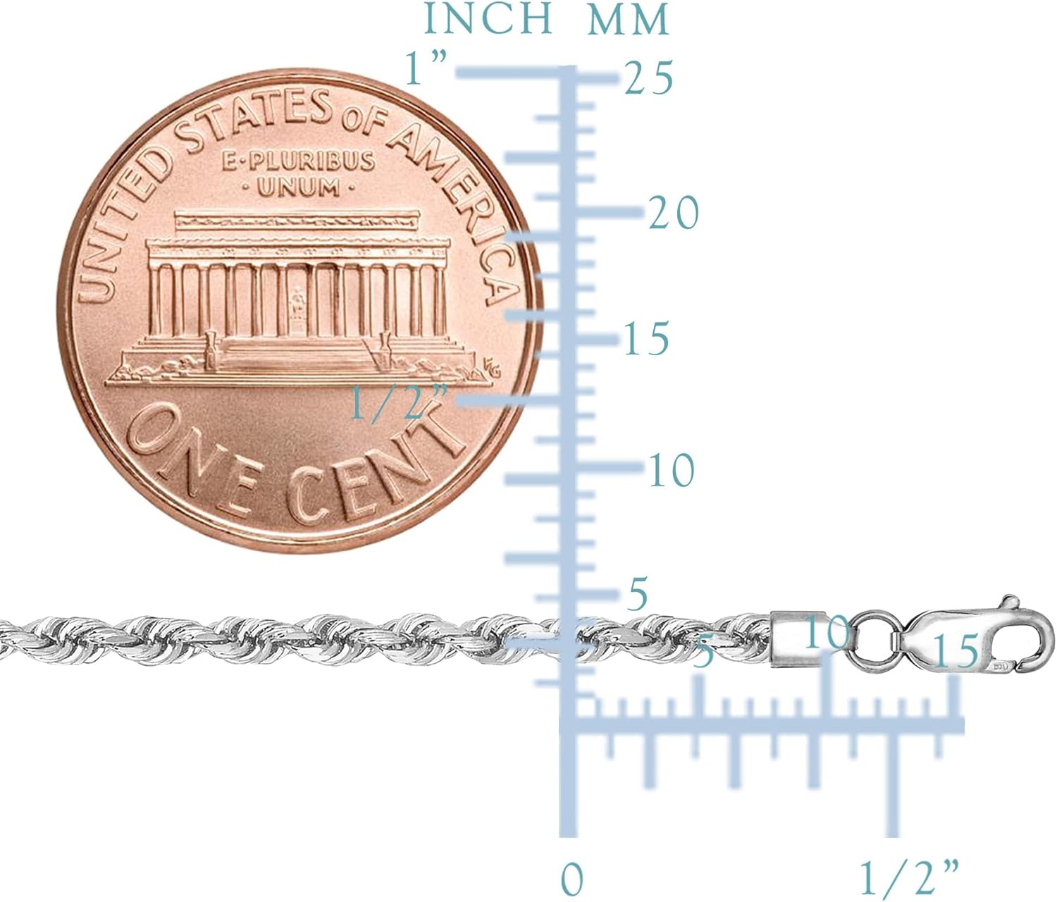 Jewelry Affairs Sterling Silver Rhodium Plated Diamond Cut Rope Chain Necklace, 2.2mm - Image 3