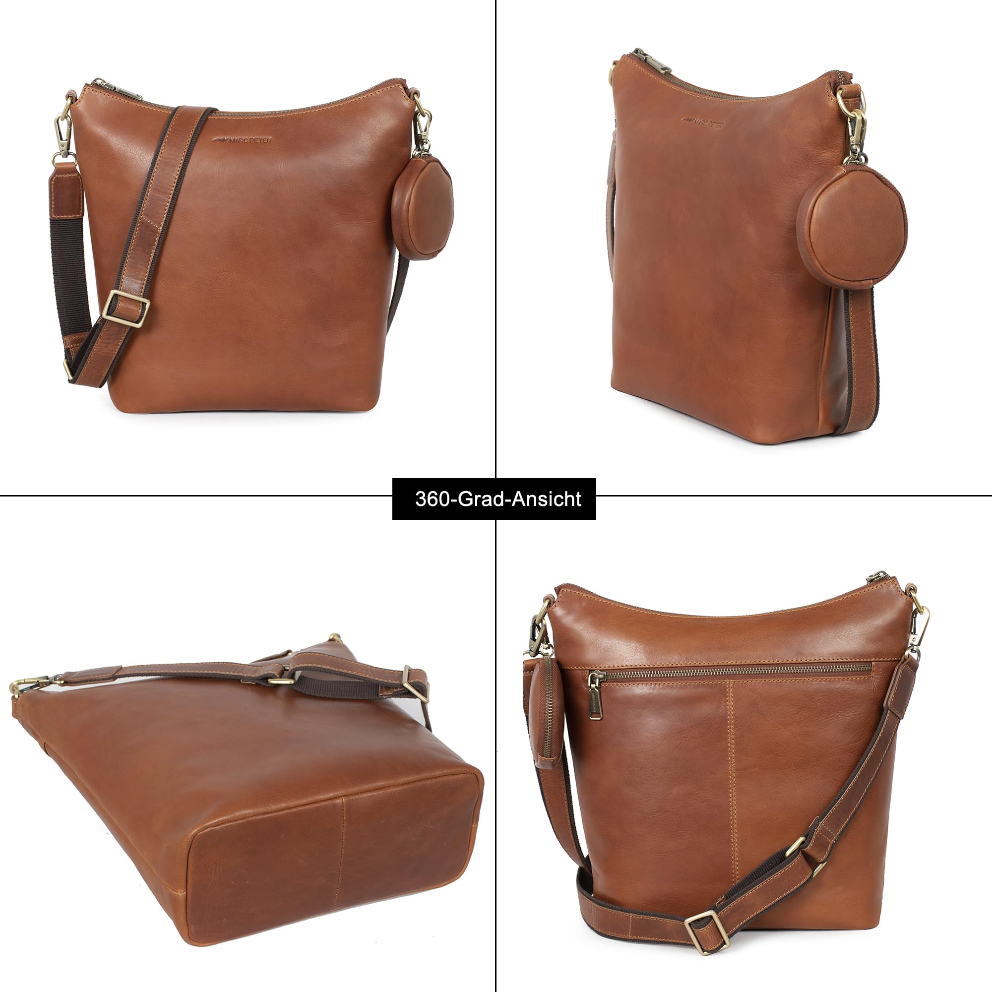 Marc Peter Borsa a tracolla in pelle da donna, borsa a tracolla, vera pelle, borsa a tracolla per uso quotidiano e ufficio