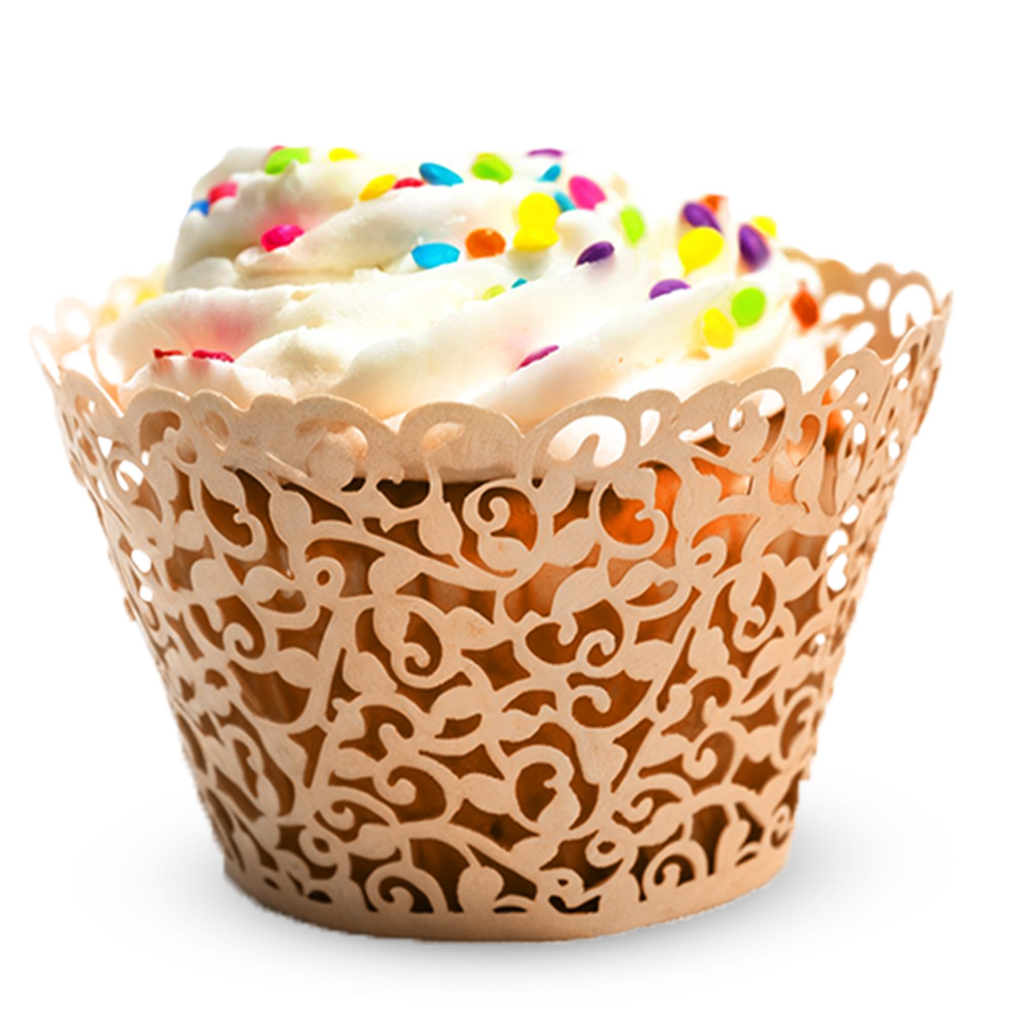 WedDecor Ivory Cupcake Wrapper Liners for Muffins, Laser Cut Lace Baking Cups, Elegant Disposable Muffin Holders for Weddings, Engagements, Birthdays, Baby Showers & Holiday Events, 50pcs