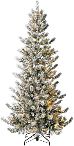 Home Heritage Natural Pine Árbol de Navidad artificial preiluminado de 7 pies 400 luces LED blancas 647 puntas de follaje de PVC pedal de pie y