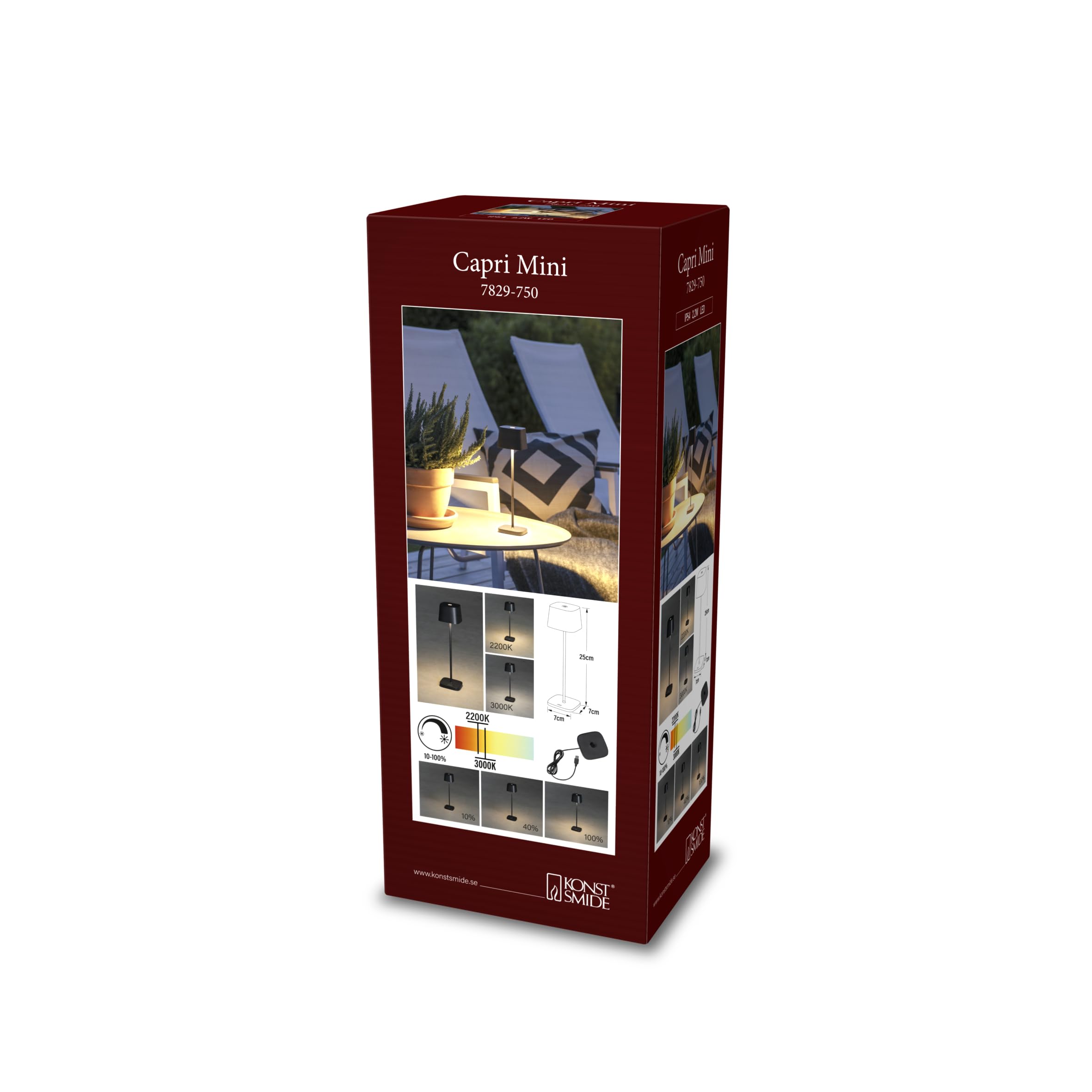 Konstsmide Akku-Tischleuchte Capri Mini schwarz | Indoor/Outdoor | 7829-750, 7 x 20 x 7 cm