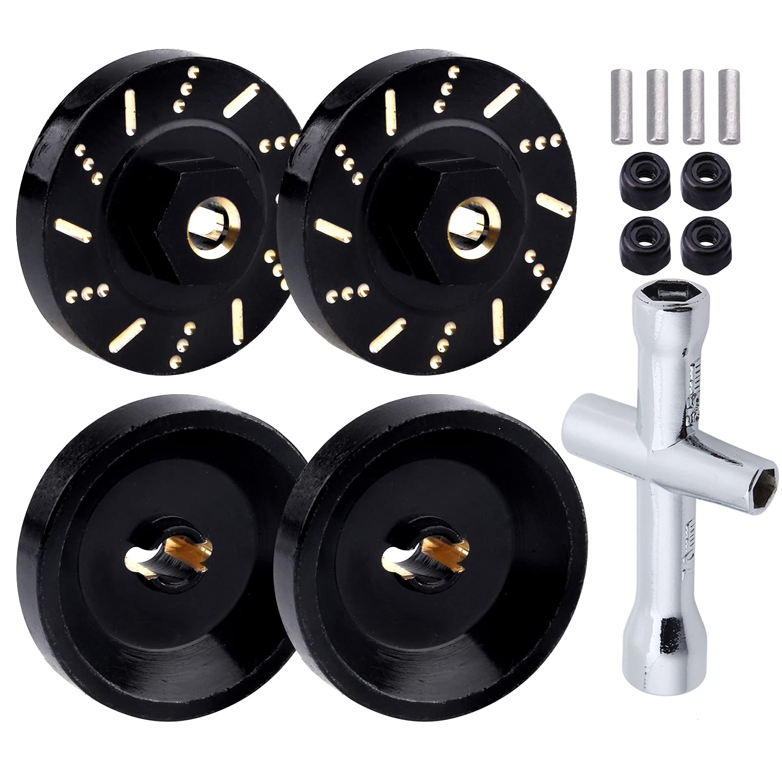 GoHobby 7mm Wheel Hex Brass Extended Wheel Weights SCX24 Upgrades Compatible with Axial SCX24 C10 Bronco Deadbolt AXI90081, Set of 4.