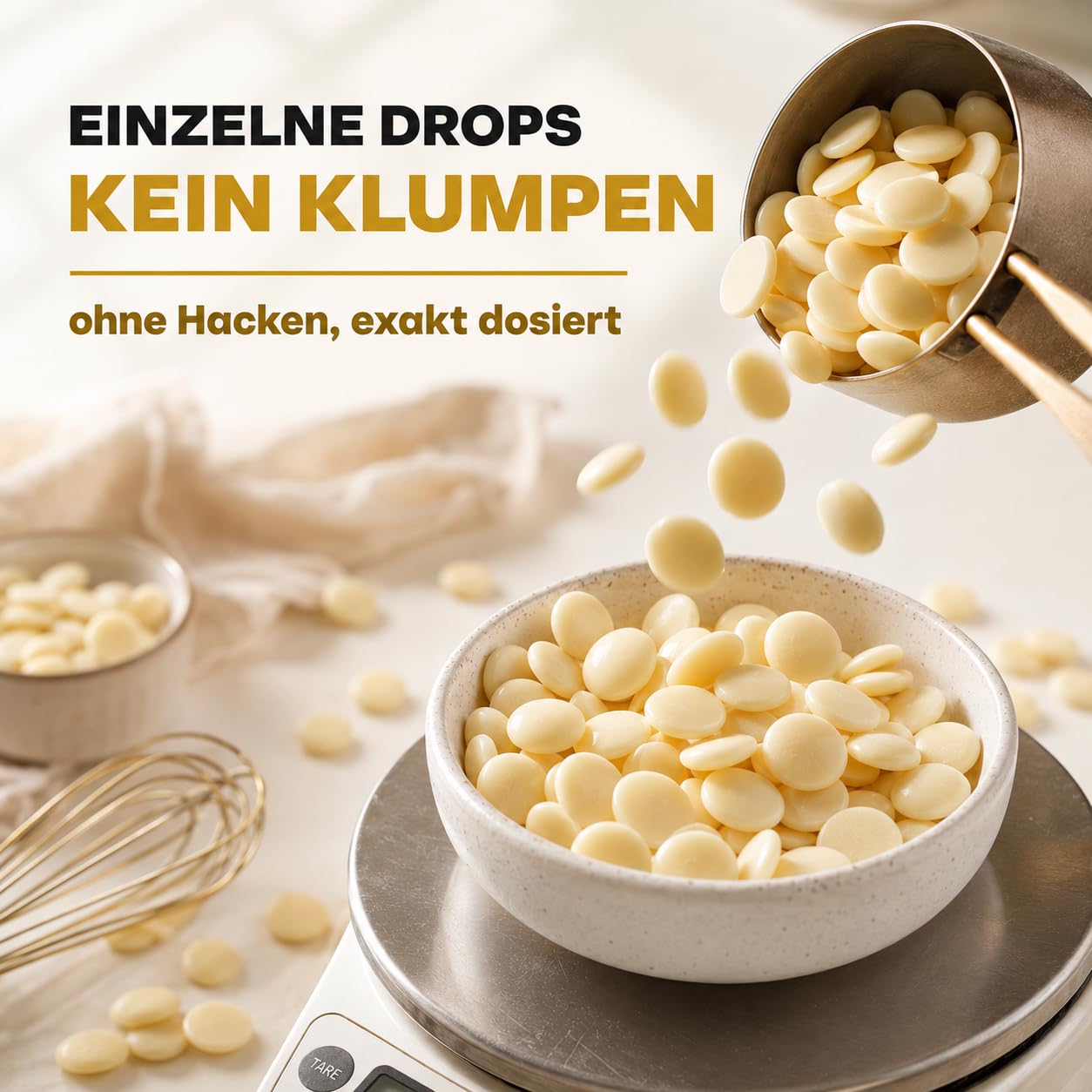 GiDeli Weiße Schokolade Drops 5kg im Eimer - Kuvertüre mit Kakaobutter & 33% Kakao - Backschokolade zum Schmelzen - Einfache Dosierung - Ideal für Pralinen, Ganache & Schokoladenfondue
