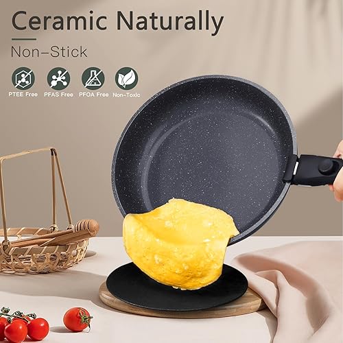 Miniatura 7 de GiPP Juego de ollas y sartenes de cerámica antiadherentes, 11 piezas antiadherentes con mango desmontable, ollas y sartenes de cocina de inducción