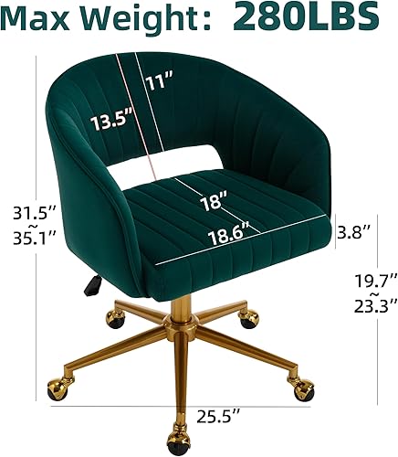 Miniatura 3 de Westice Sillas de escritorio de oficina en casa, moderna silla rodante de terciopelo, silla giratoria de altura ajustable con base de metal, silla