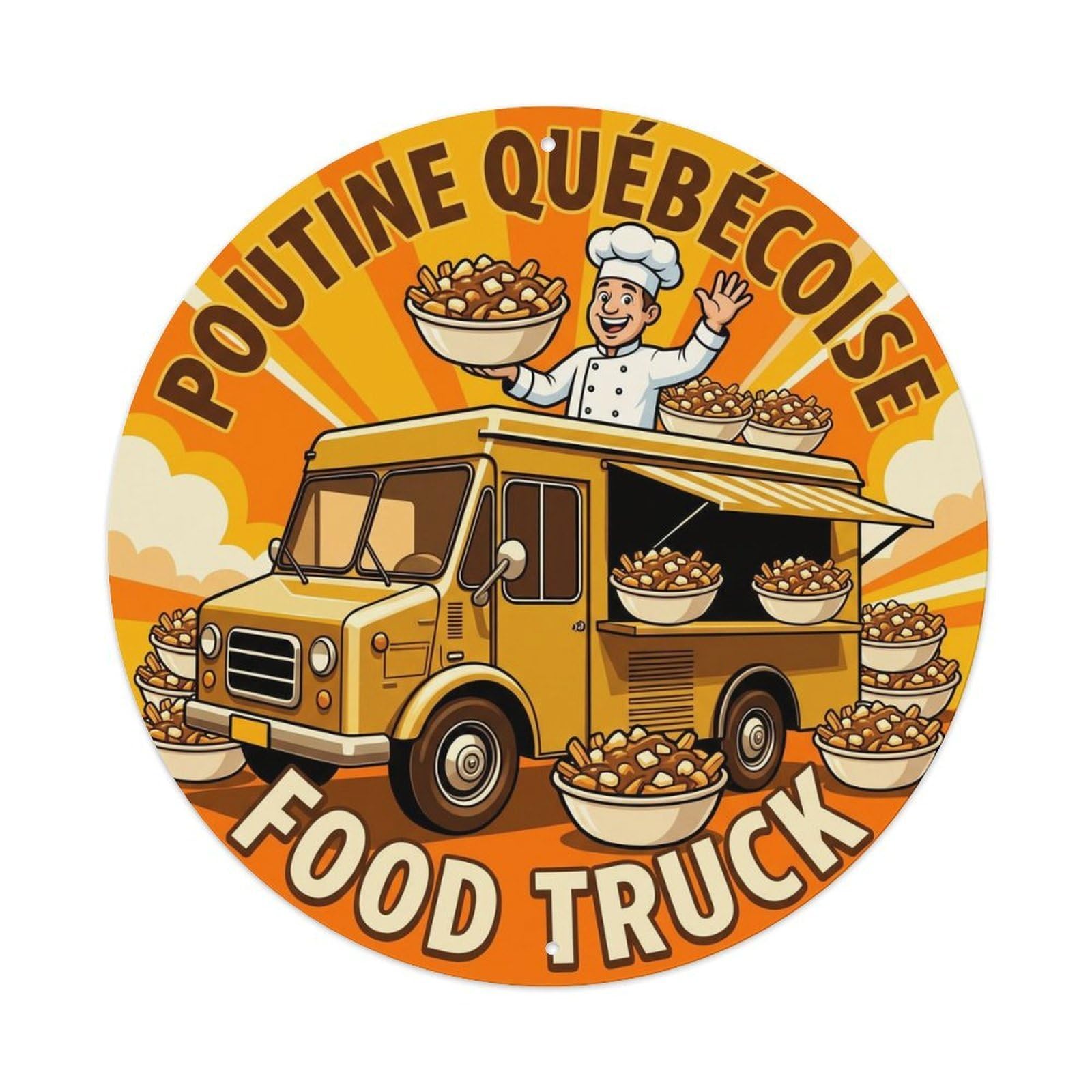 Canada Poutine Quebecoise Food Truck Chef Illustration Metal Tin Sign