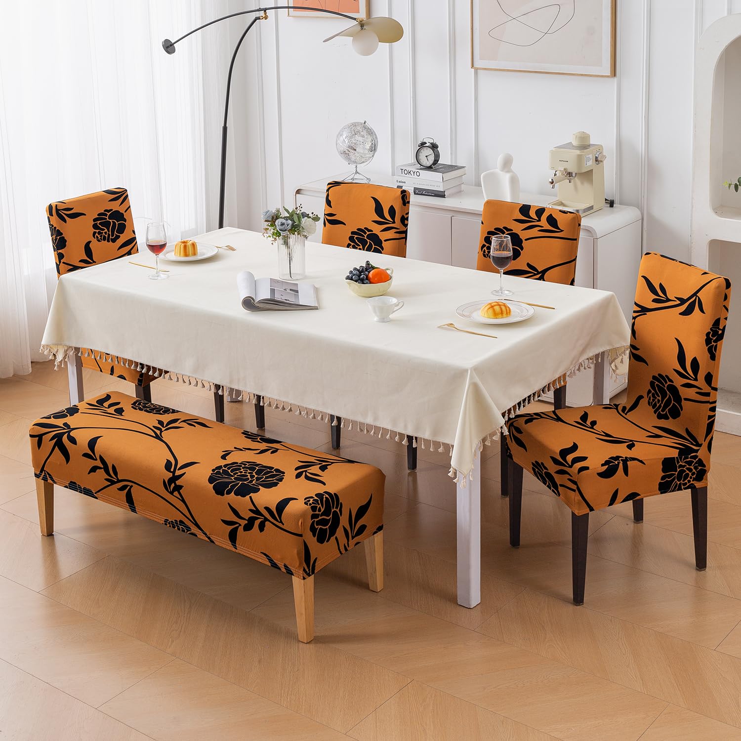 HOKIPO Dining Chair Covers - Beige Abstract Art -13