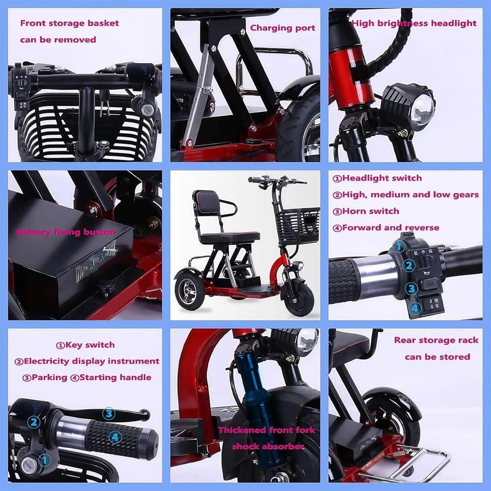 Scooter de mobilité Pliable et léger à 3 Roues, siège Confortable, Parfait pour Les Personnes âgées et handicapées, Idéal pour Une Utilisation en intérieur et en extéri,15a,8 inch