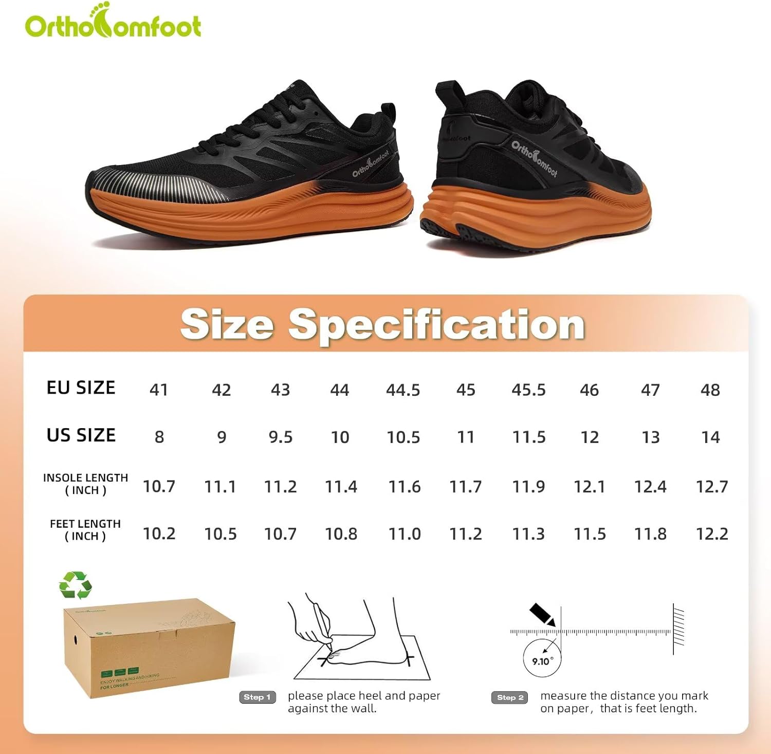 Men's Orthopedic Road Running Shoes: Comfortable Casual Arch Supports Plantar Fasciitis Orthotic Sports Athletic Sneakers, Flat Feet High Arch Tennis Work Walking Shoes for Foot Heel and Pain Relief - Image 9