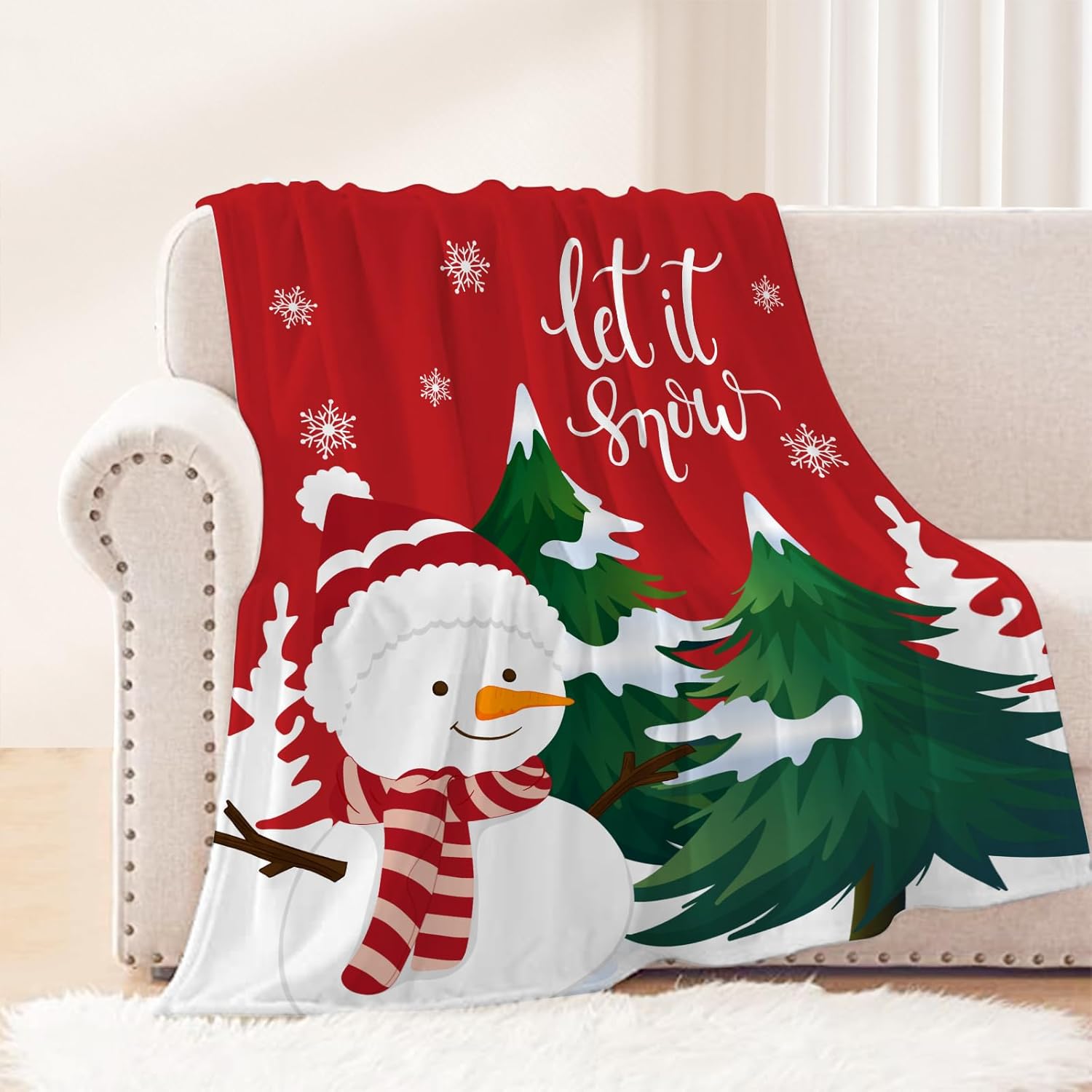 Neatee Living Christmas Large Throw Blanket Red Christmas Tree Snowman Blanket Xmas