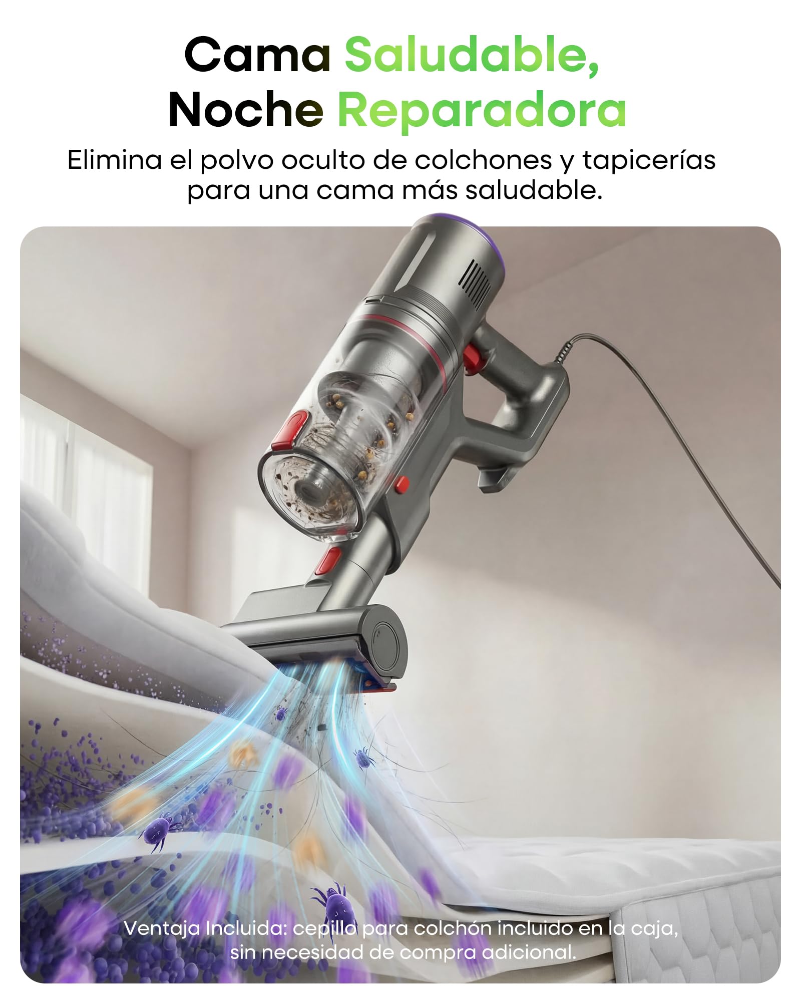 FAMIVAC FV2 Aspiradora con Cable, 65Kpa/600W Aspirador Potente con Cepillo para Colchón, 1,3KG Ligera, Cable 7M, 1,5L, Cepillo Antienredos & Autoportante para Alfombras, Suelos, Pelos de Mascotas