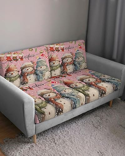 Miniatura 3 de Fundas de cojín para sofá, fundas de cojín para sofá, calcetines rosados de Navidad con muñeco de nieve, fundas elásticas para sofá, fundas