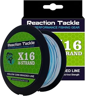 Reaction Tackle Hollow Core Braided Fishing Line, 16 Strand Braid, Knotless Splice Leader Connections for Freshwater or Saltwater Fishing Line