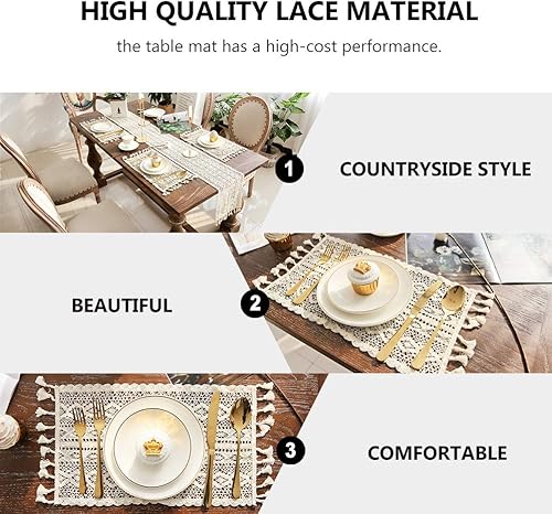 Miniatura 4 de Amosfun Tapete de mesa de macramé estilo occidental bohemio para decoración de mesa de boda (9.4 x 15.7 in), 2 unidades