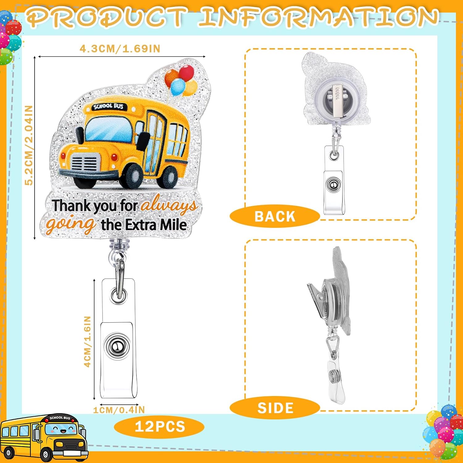 Landical 12 Pcs End of Year Graduation Gifts for School Bus Driver Thank You ID Badge Reel Retractable Badge Holders with Clip School Bus Driver Appreciation Gifts for Him(Appreciation)