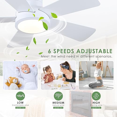 Miniatura 3 de Dannilong Ventiladores de techo modernos de 38 pulgadas con luces control remotoaplicación, ventiladores de techo reversibles de perfil bajo,