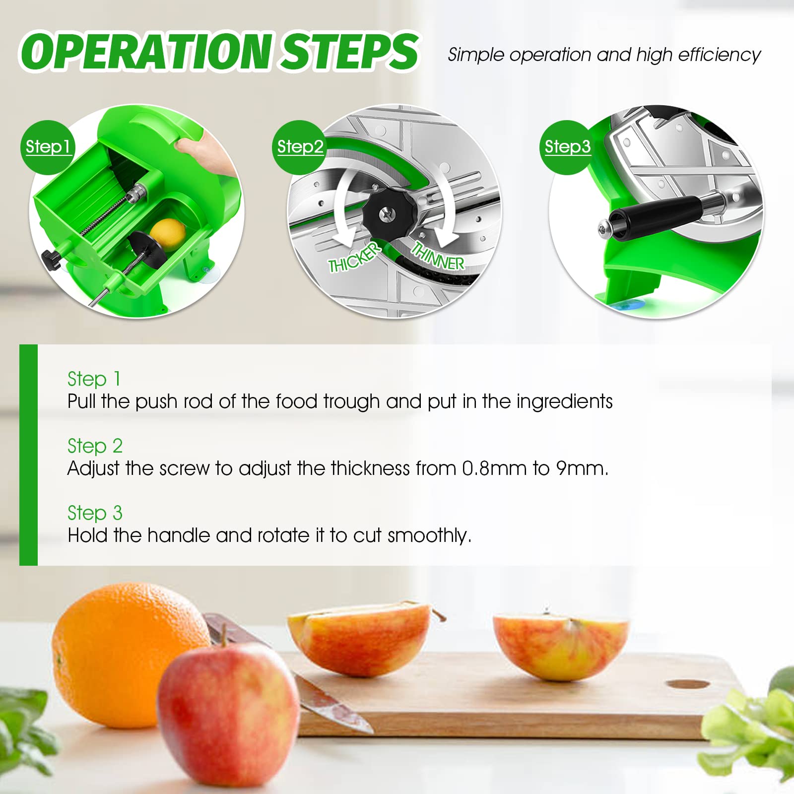 NEWTRY Trancheuse de fruits et légumes manuelle 0.8-9mm ajustable