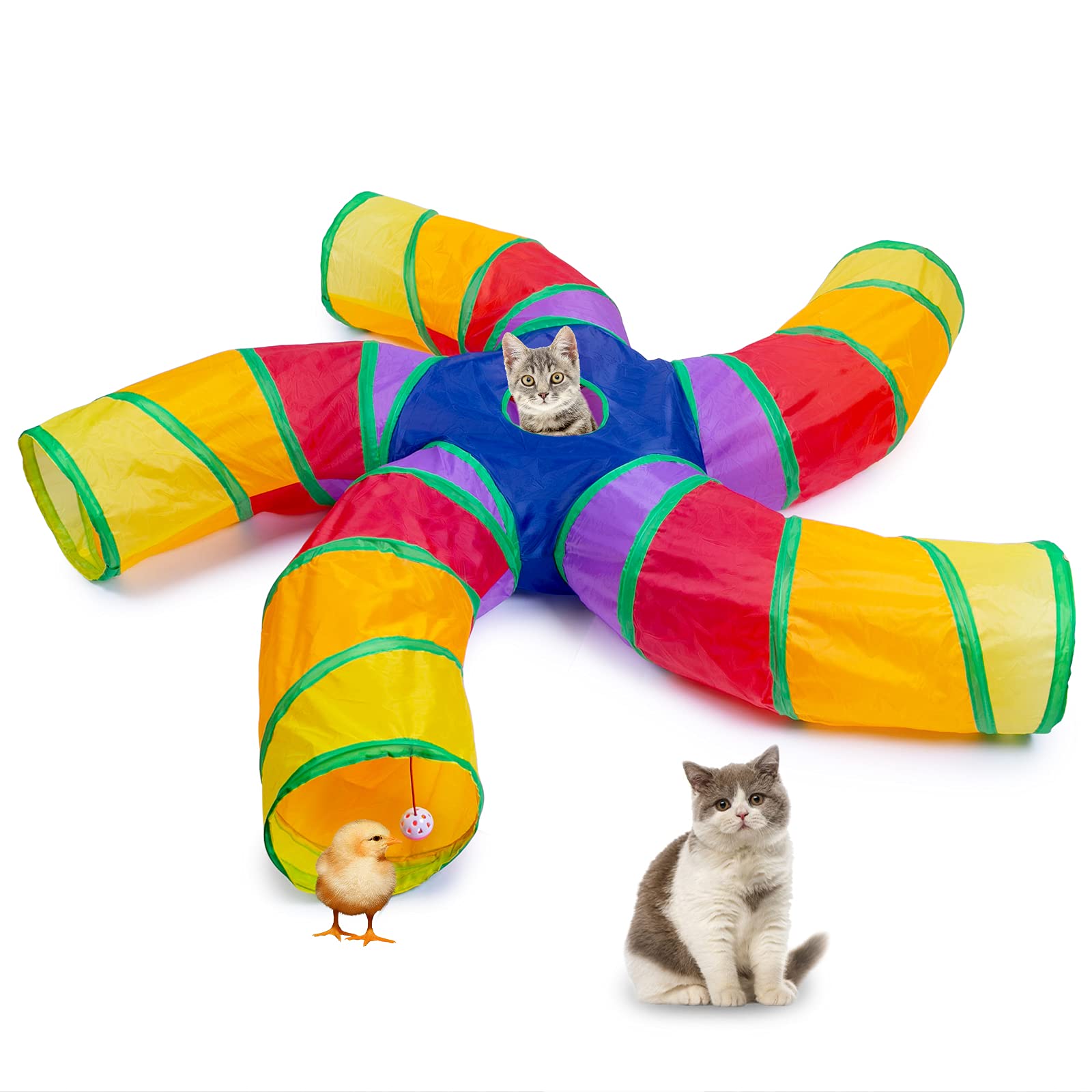 EGETOTA Cat Tunnel for Indoor Cats Large, with Play Ball S-Shape 5 Way Collapsible Interactive Peek Hole Pet Tube Toys, Puppy, Kitty, Kitten, Rabbit (Multicolor) (B095VT19KN) Amazon Price History, Amazon Price Tracker