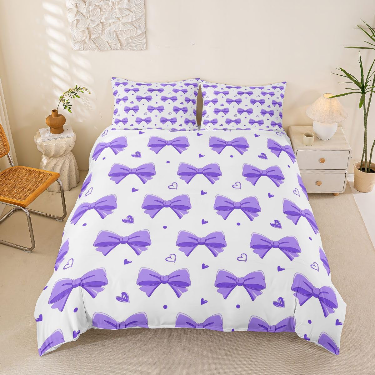 Homewish Marzycielski Kawaii kokarda fioletowy król zestawy poszewek na kołdrę kokarda wstążka księżniczka pościel estetyczna poszewka na kołdrę miłość serca zestaw pościeli