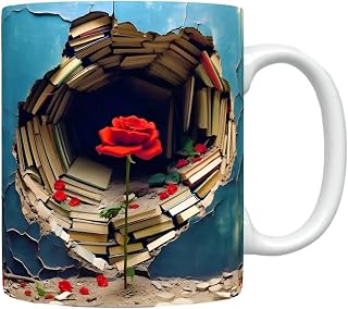 A Library Shelf Coffee Mug Novelty Rose Library Bookshelf Mug 11oz Ceramic Book Lovers Coffee Mug Nice Gift Mug for Bookworm Couples Girlfriend Parents