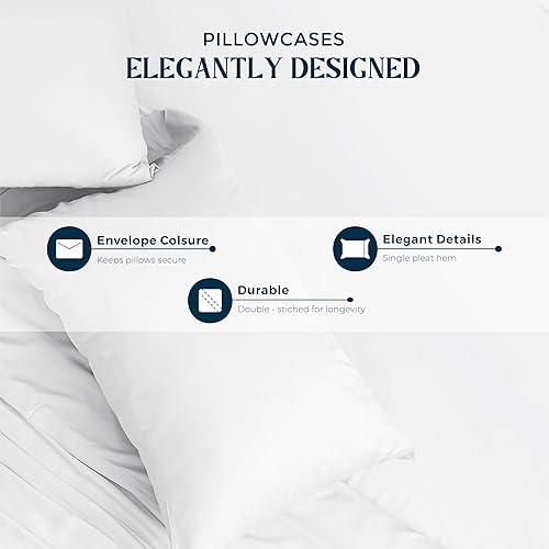 Miniatura 5 de Mayfair Linen Juego de 2 fundas de almohada 100% de algodón egipcio, tamaño estándarQueen, lujosas fundas de almohada de 1500 hilos color blanco