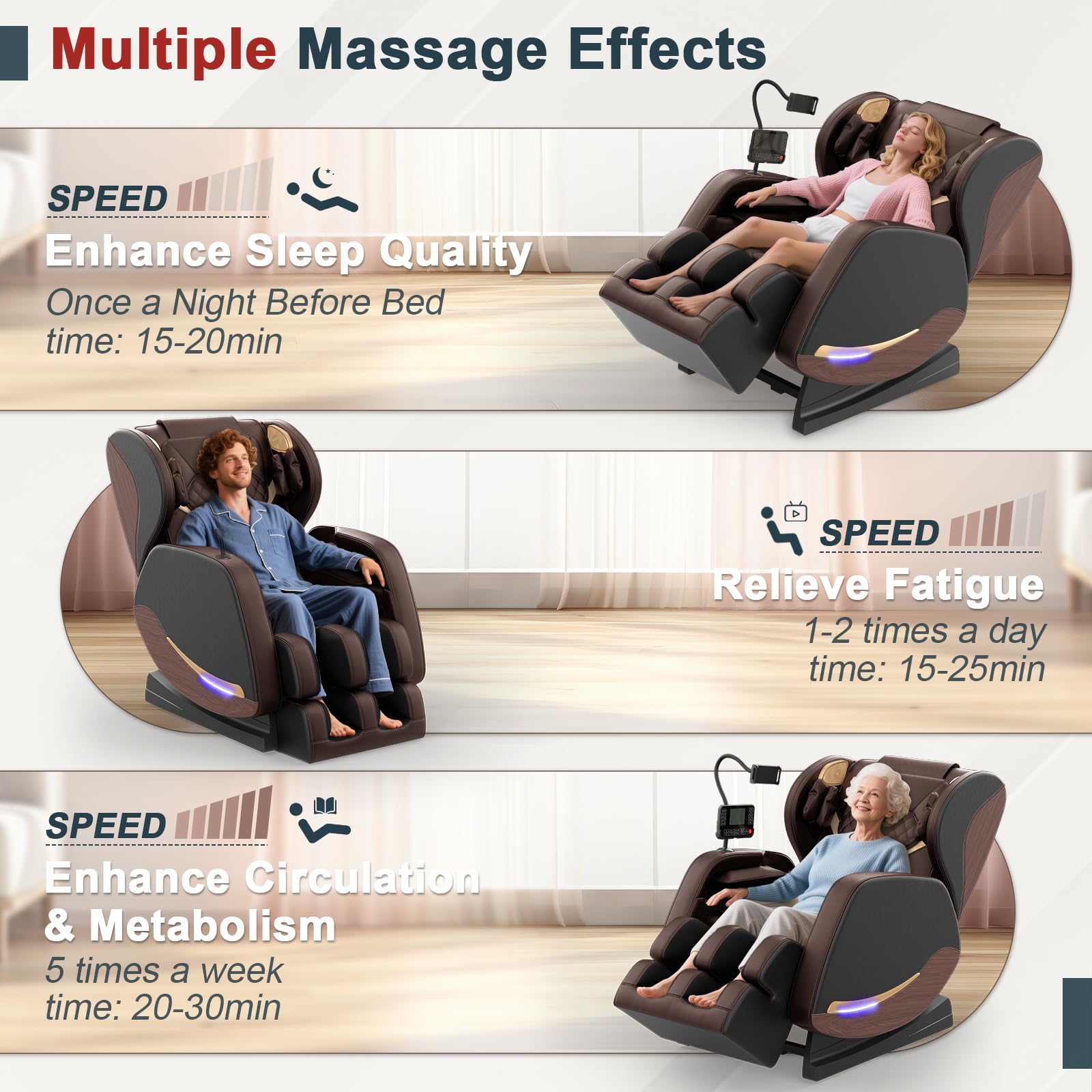 Sillón de Masaje Reclinables de Cuerpo Completo con 14 Rodillos de Masaje,8 Bolsas de Aire,Calefacción para Piernas y Cintura,Altavoz Bluetooth,Sillón Masajeador Gravedad Cero
