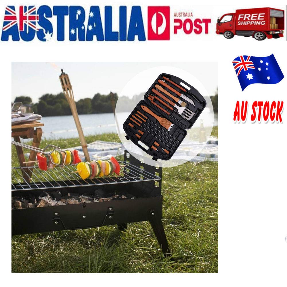 Yardwe - Set di attrezzi per barbecue, in acciaio INOX, con valigetta in plastica, 18 pezzi