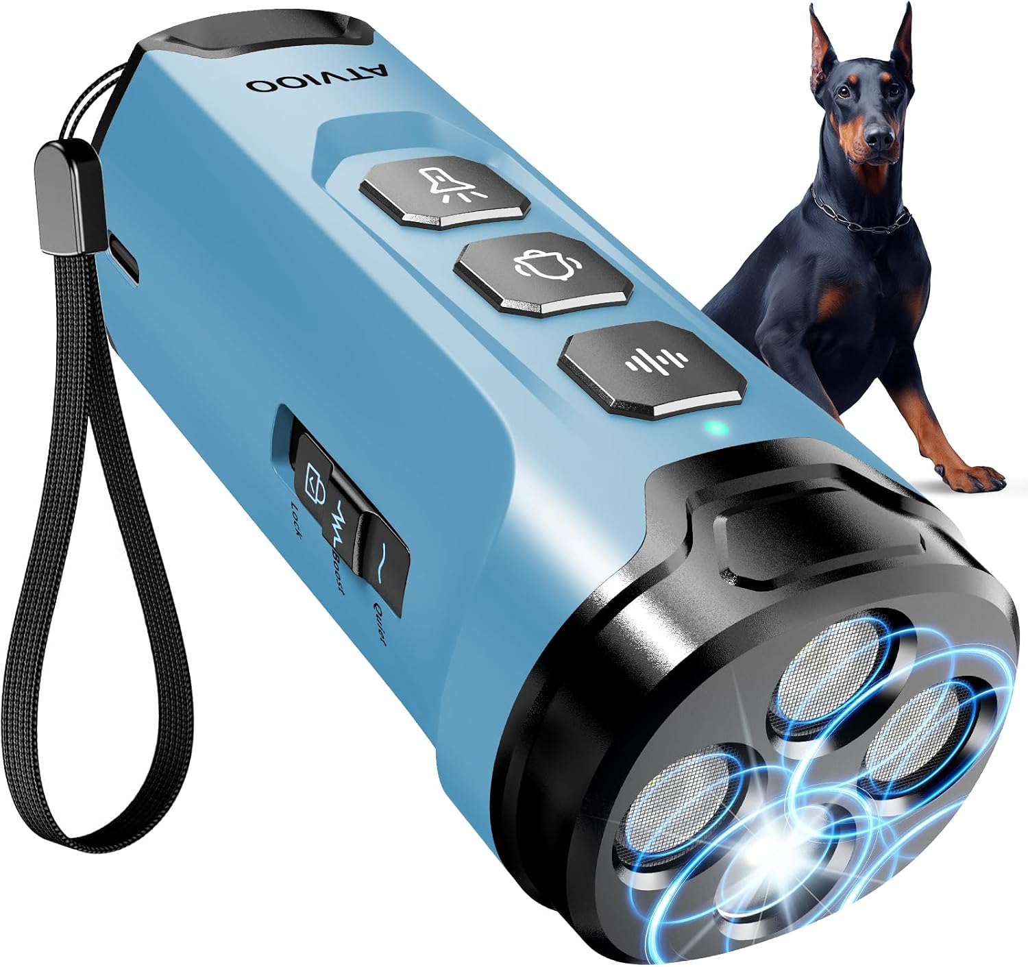 Dog Bark Deterrent Devices - Humane & Effective Training Dog, Stop No More Barking with 3X Ultrasonic Emitters (Light Blue)