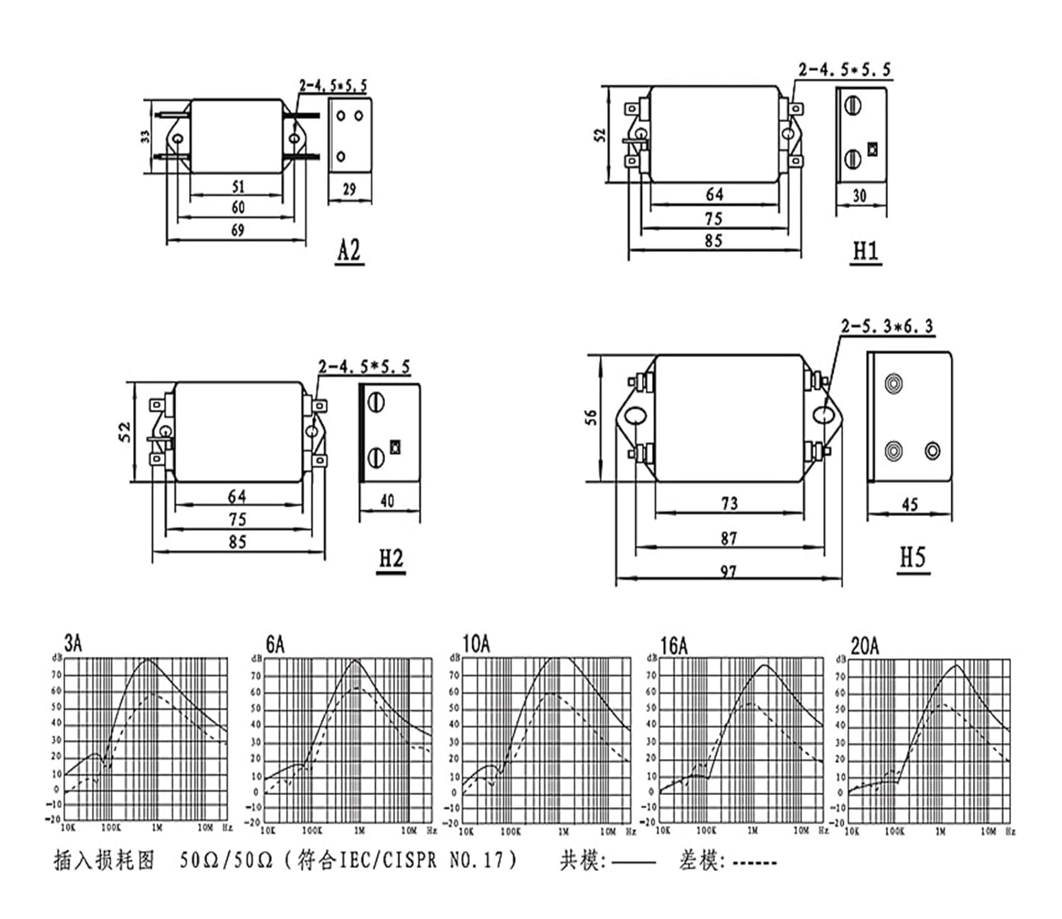 220V Power Supply electromagnetic Frequency Conversion Filter HT323-10-L8-H1 Single Phase 6A 10A 16A 20A 30A(HT323-6-L8-H1 6A)
