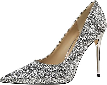 silver sparkly stilettos