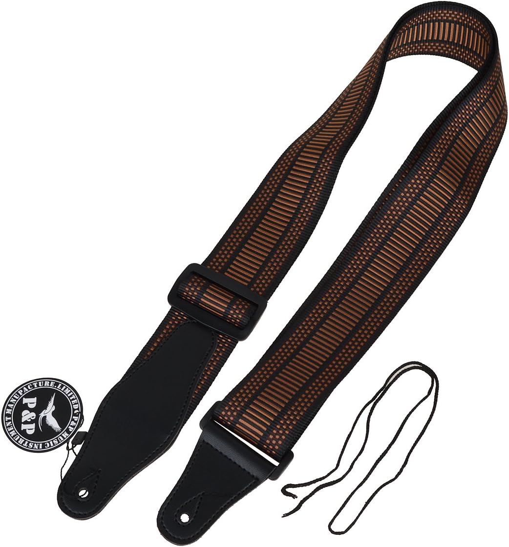 Kmise Guitar Strap Brown Woven Nylon Leather End For Electric Acoustic Guitar Bass Mandolin Pack of 1