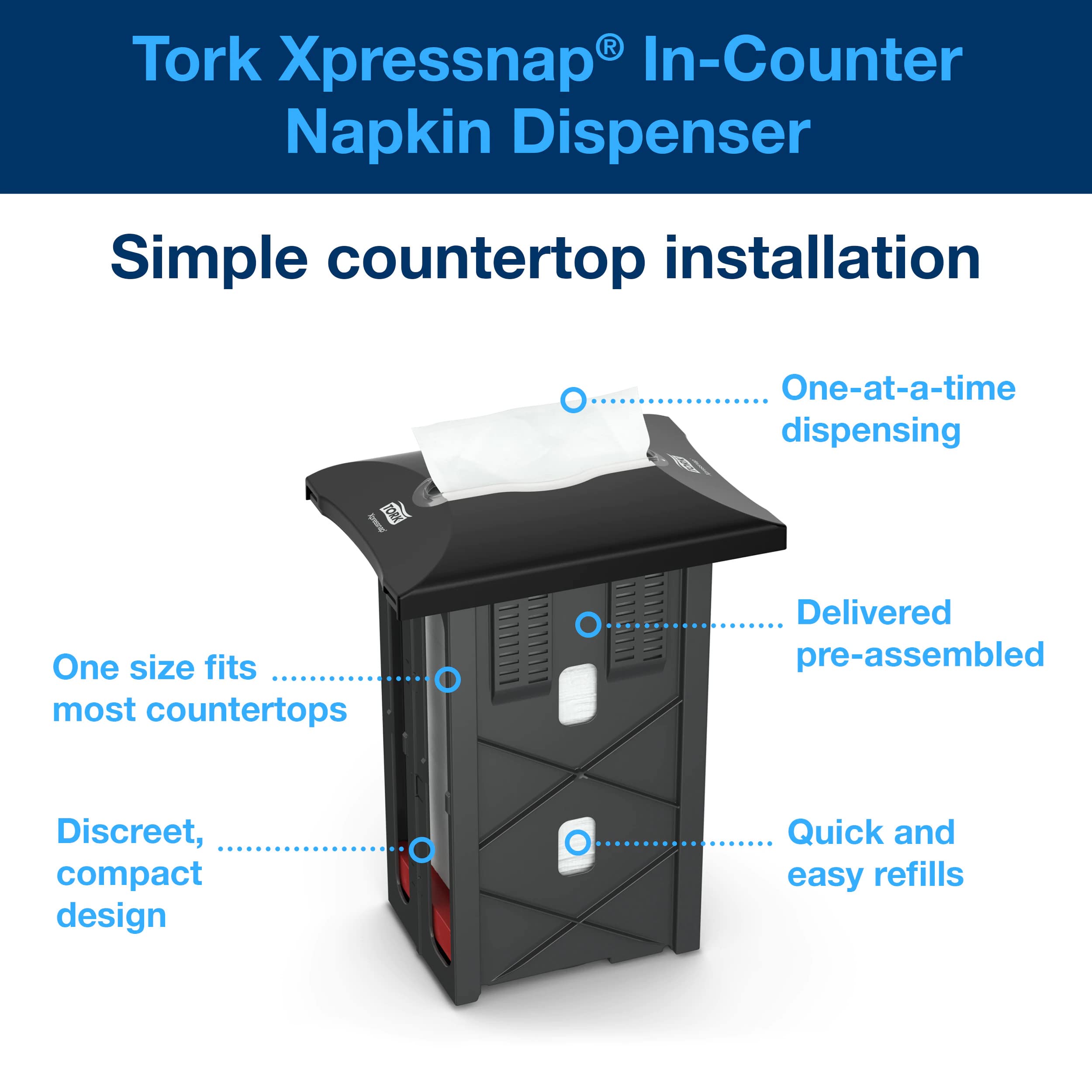 Tork Xpressnap In-Counter Napkin Dispenser Black N4, Signature Range, 13,5" x 9,9" x 7", 6032120