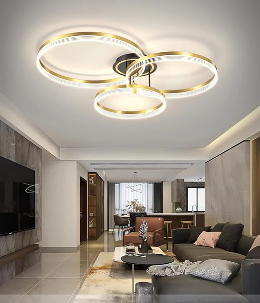 MOMOYY MOMOYY Moderne LED Plafondverlichting, Dimbare Lamp Voor Woonkamer Plafondlamp Met Afstandsbediening En App Controle Geschikt Voor Woonkamer Slaapkamer Keuken Hanger Licht (goud, 100cm)