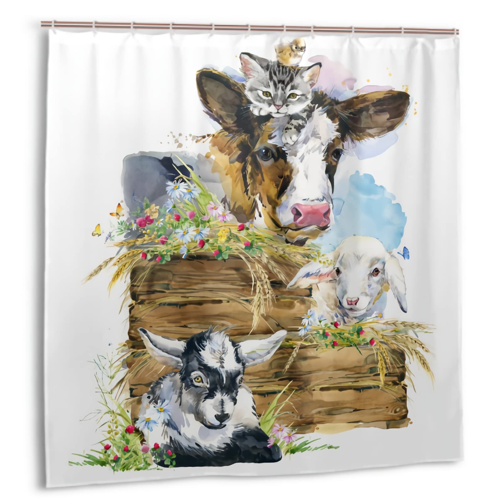 Fun Shower Curtain Funny Highland Cow Shower Curtain, Sunflower On Barn  Wood Country Style Curtains Bathroom Farmhouse Cattle Bull Farm Animal  Rustic Wooden Fabric Restroom Funny Shower Curtain Adult, image size:1600x1600